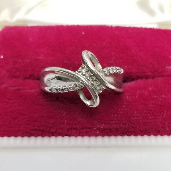 Vintage Sterling Silver Bypass Style Ring, Size 6 1/2 Band, Stacking Estate - Picture 1 of 8